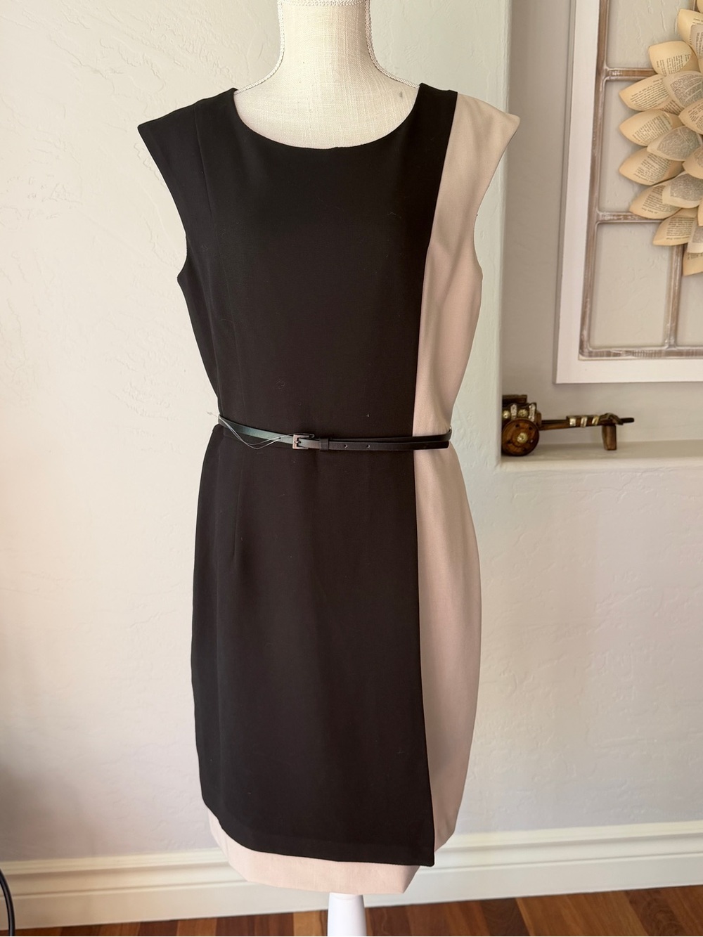 Calvin Klein Women's  Black‎ and Beige Color Block Midi Dress Size 10